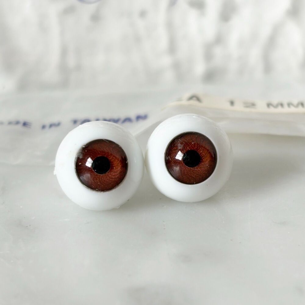 Kemper Des Yeux de Poupees Doll Eyes 12mm Brown Vintage Realistic New Old Stock